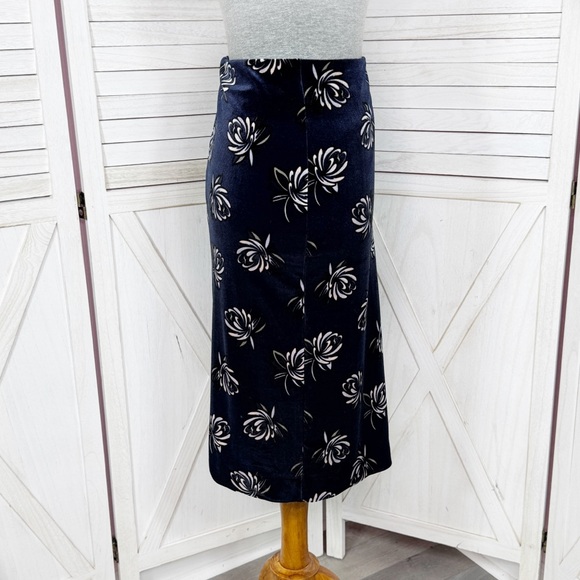 Loft Floral Print Velvet Straight Pencil Skirt Navy Blue Medium - Picture 4 of 13